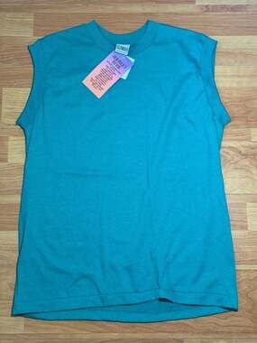 Vintage Islander Muscle Tank Top Turquoise Solid Sleeveless Shirt